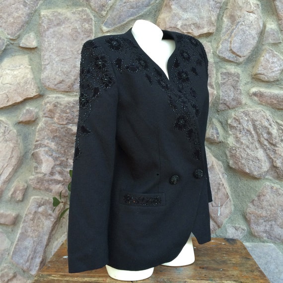 Vintage 90s John Meyer of Norwich Beaded Black Wo… - image 2