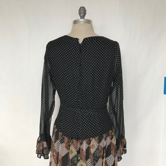 Vintage 70s Miss Elliette Black & Brown Patchwork… - image 5