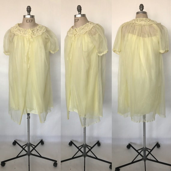 Vintage 50s Lemon Yellow Babydoll Nightie with Ma… - image 1