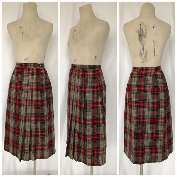 Vintage 70s KIltie Plaid Below the Knee Wool Blen… - image 1