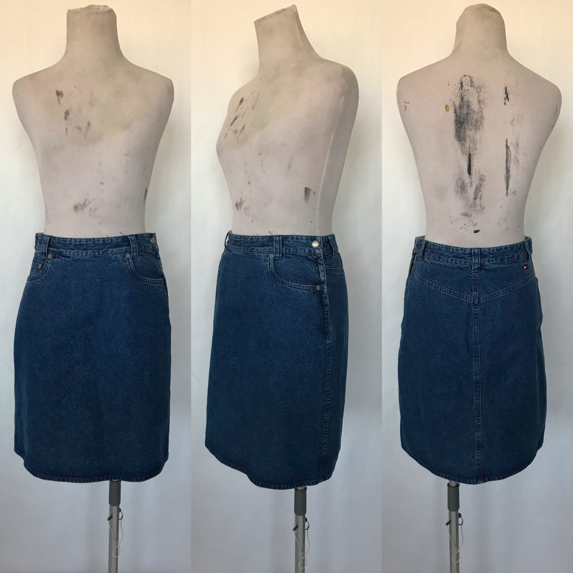 Retro Mini Skirt White with Blue Trim 1990's Wrapover 1950/60's style Medium 