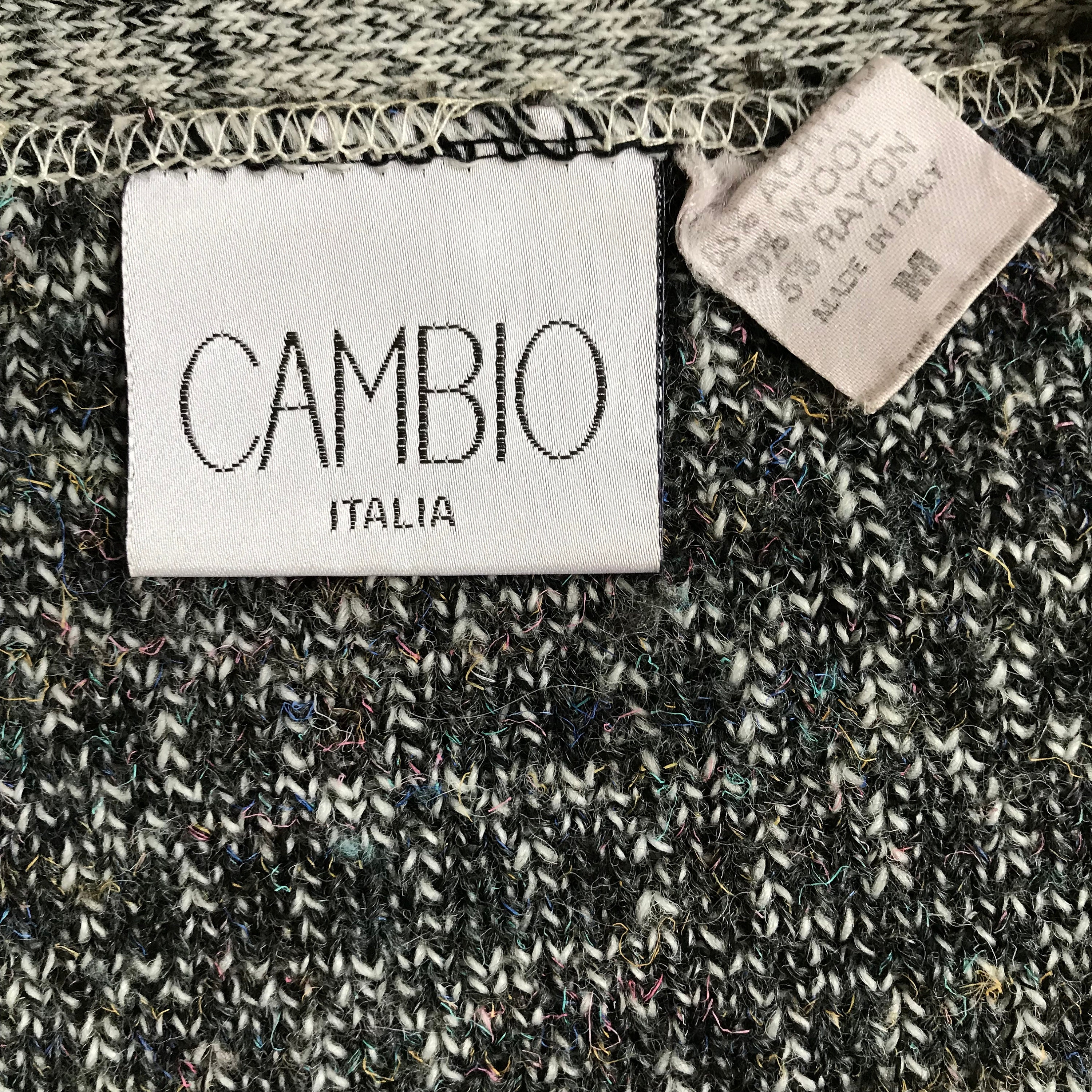 Vintage 90s Cambio Italia Black & Gray Wool Blend Cardigan Sweater  Made in Italy  Unisex Adult Size Medium to Large  Free US Shipping