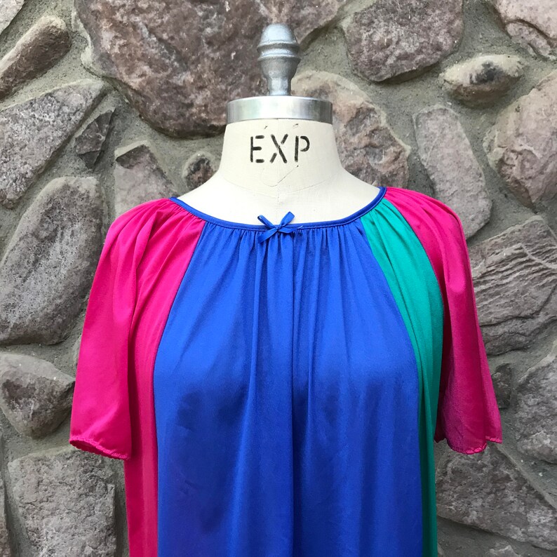 Vintage 80s Nancy King Lingerie Nightgown Color Block Nightie 100/% Nylon Made in USA Women/'s Size Small Medium Large