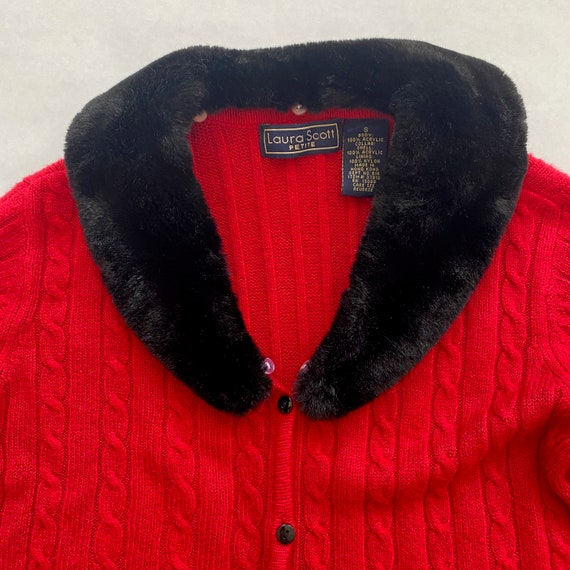 Vintage 90s Laura Scott Red Acrylic Knit Cardigan… - image 2