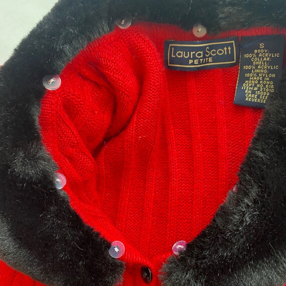 Vintage 90s Laura Scott Red Acrylic Knit Cardigan… - image 5