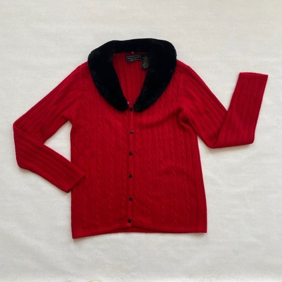 Vintage 90s Laura Scott Red Acrylic Knit Cardigan… - image 1