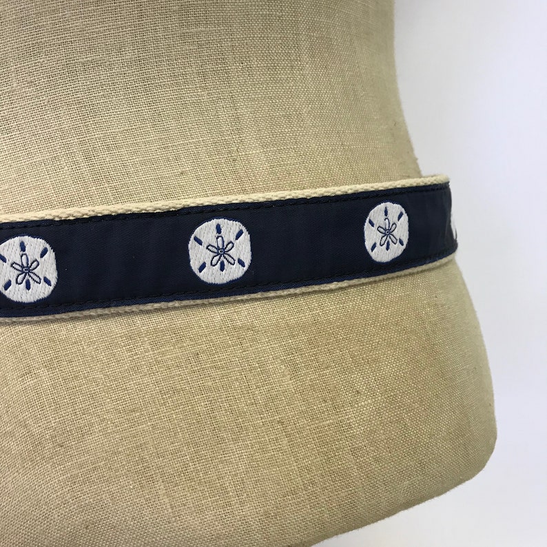 Vintage 80s Leather Man Ltd Woven Fabric /& Leather Sand Dollar Belt Brass Buckle Unisex Size 36 Waist Free US Shipping