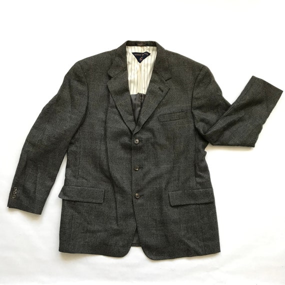 Vintage 90s Tommy Hilfiger Gray Tweed Wool Blazer / Men's Size Large to Extra Large L-XL / Union Made in The USA / Shipping