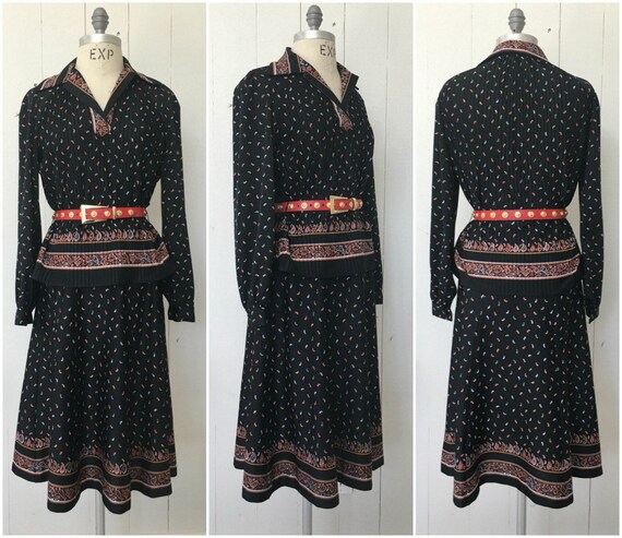 Vintage 70s Black Two Piece Top with Matching Mid… - image 1