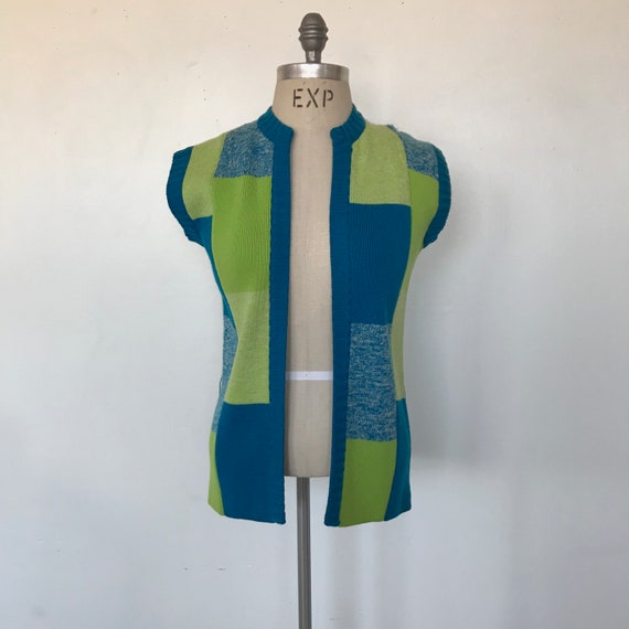 Vintage 70s Coltalia Blue & Green Wool Knit Open F