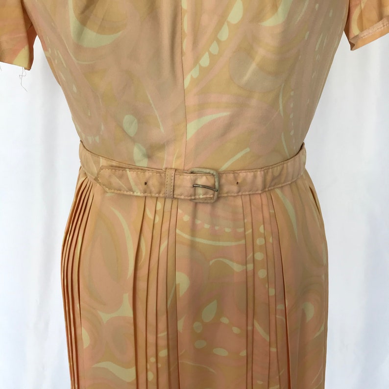 Vintage 50s-60s Handmade Pink Paisley Knee Length Dress Pleated Skirt Women/'s Size Medium Free US Shipping