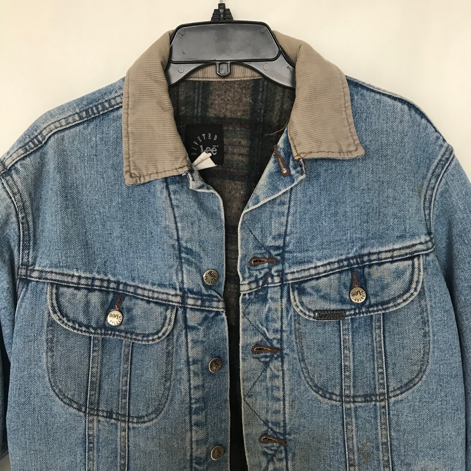 Vintage 90s Lee Riveted Flannel Lined Blue Jean Denim Jacket / | Etsy
