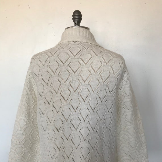 Vintage 70s "Church Lady" White Acrylic Knit Open… - image 3