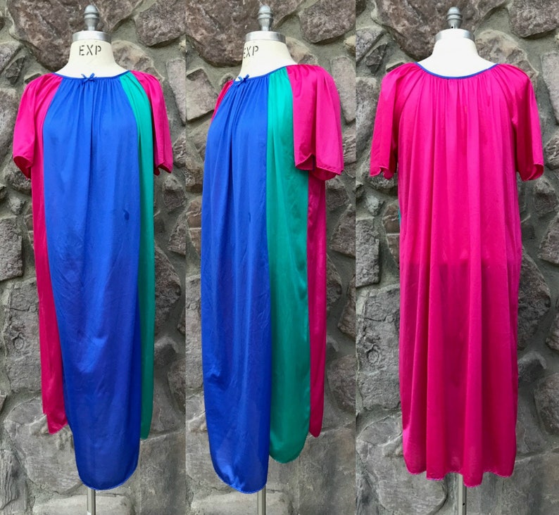Vintage 80s Nancy King Lingerie Nightgown Color Block Nightie 100/% Nylon Made in USA Women/'s Size Small Medium Large