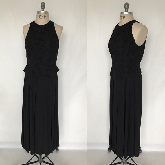 Vintage 90s Marie St. Claire Black Beaded Sleevel… - image 1