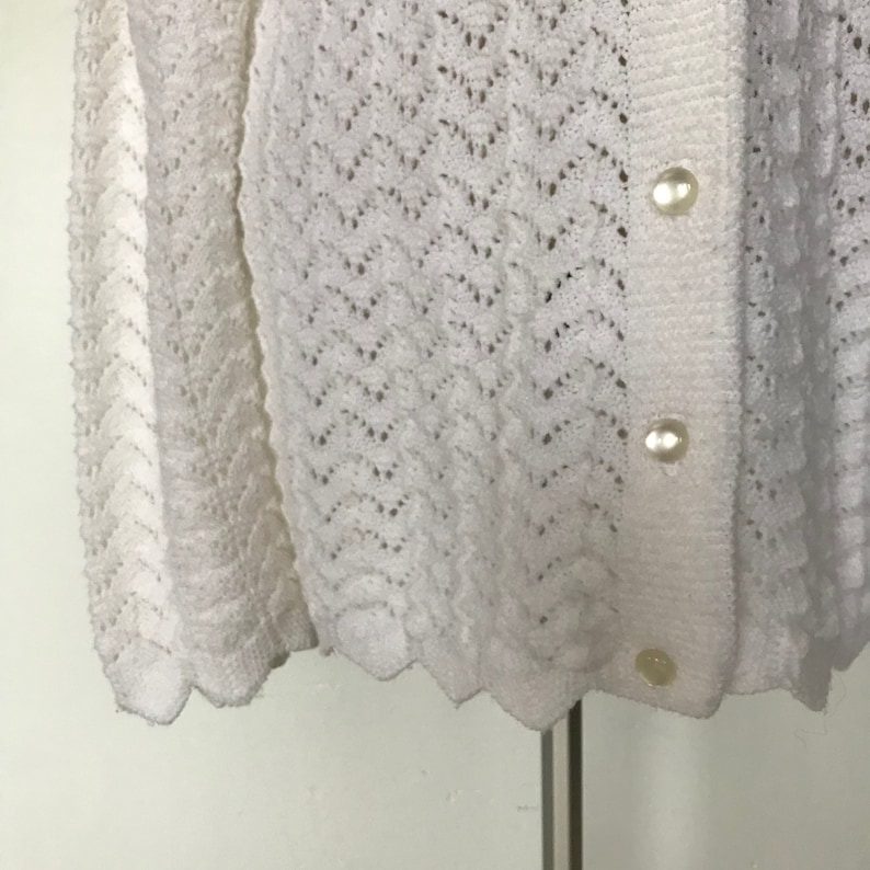 Vintage 70s Parkway Knits White Knit Long Cardigan Acrylic Made in the USA Women/'s Size Medium Free US Shipping