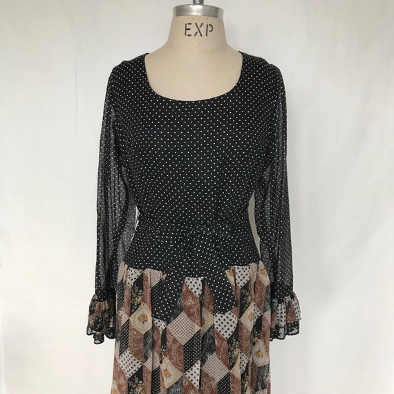 Vintage 70s Miss Elliette Black & Brown Patchwork… - image 2