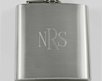 stainless steel monogrammed flask, personalized flask, custom engraved flask, pocket flask, metal flask, hip flask