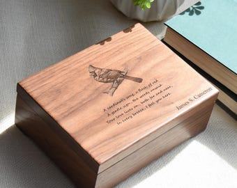 Memory Box with Cardinal for Loss of Parent, Loss of Father, Sympathy or Bereavement Gift, Cardinal Keepsake Box, Personalized
