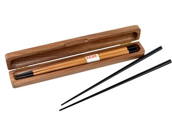 Personalized Chopstick Box and Chopsticks - Personalized Chopstick Box - Chopstick Box - Engraved Wood Chopstick Box - Walnut Chopstick Case