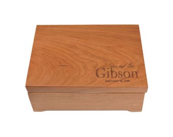 Wedding Keepsake Box - Custom Engraved Wood Box - Cherry Keepsake Box - First Communion -Personalized Wooden Box -  Engraved Valet Box