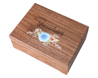 Wooden Keepsake Box - Garden Lover Keepsake Box -  Custom Engraved Wood Box - Walnut Keepsake Box - Personalized Wooden Box