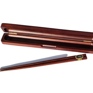 Personalized Chopstick Box - Deep Red Brown Chopstick Box with Chopsticks Sushi Lover Gift