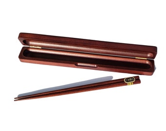 Personalized Chopstick Box - Deep Red Brown Chopstick Box with Chopsticks Sushi Lover Gift