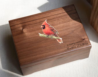 Memory Box with Red Cardinal for Loss of Parent, Loss of Father, Sympathy or Bereavement Gift, Cardinal Keepsake Box, Personalized