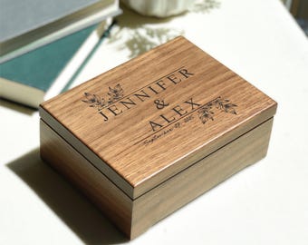 Personalized Walnut Wedding Keepsake Box, Wooden Memory Box for Couple, Custom Wedding Gift, Card or Memento Box for Newlyweds Engraved Box