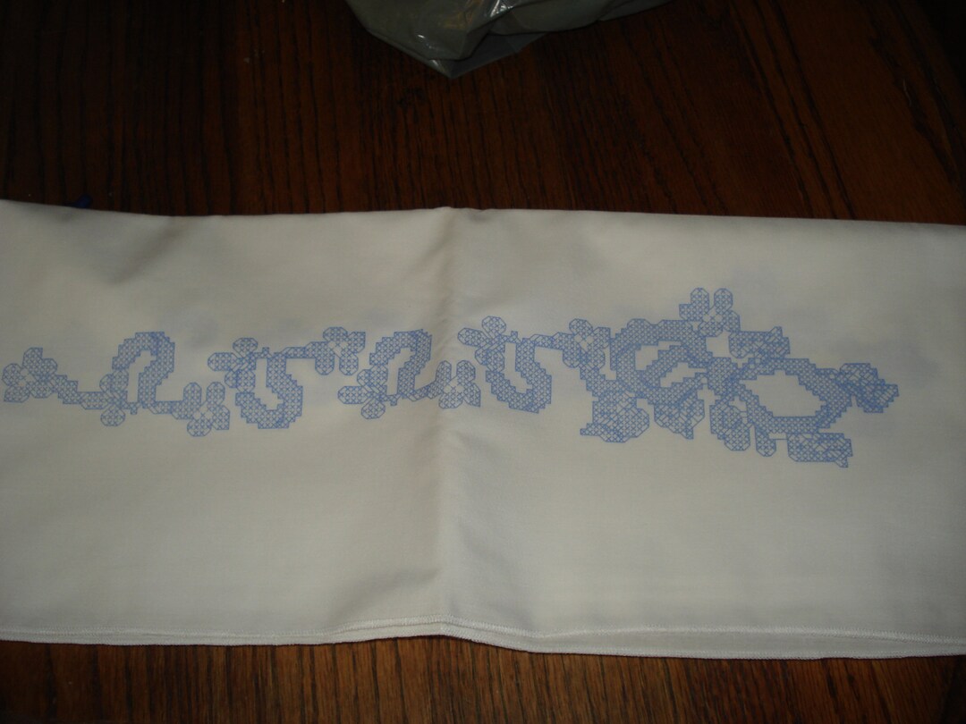 Herrschners Cross Stitch Stamped Pillowcases and Dresser Scarf "april ...
