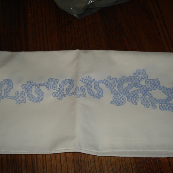 Herrschners Cross Stitch stamped Pillowcases and Dresser Scarf "April Violets"