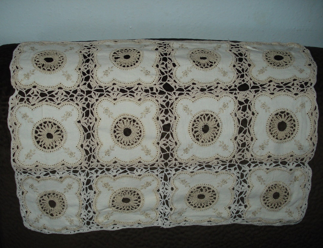 Vintage Set of Dresser Scarfs With Crochet Insets Etsy