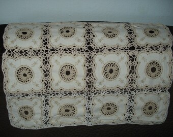 vintage crochet dresser scarf Crocheted Beauties #1 Vintage Beige Crocheted Dresser Scarf/Doilies 3 Pieces