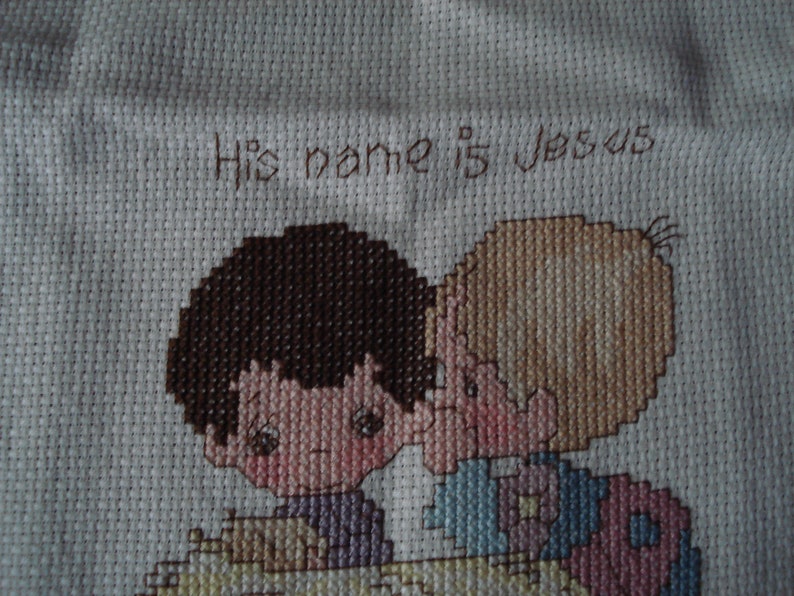 Completed Cross Stitch His Name Is Jesus Art Collectibles Fiber Arts Efp Osteology Org