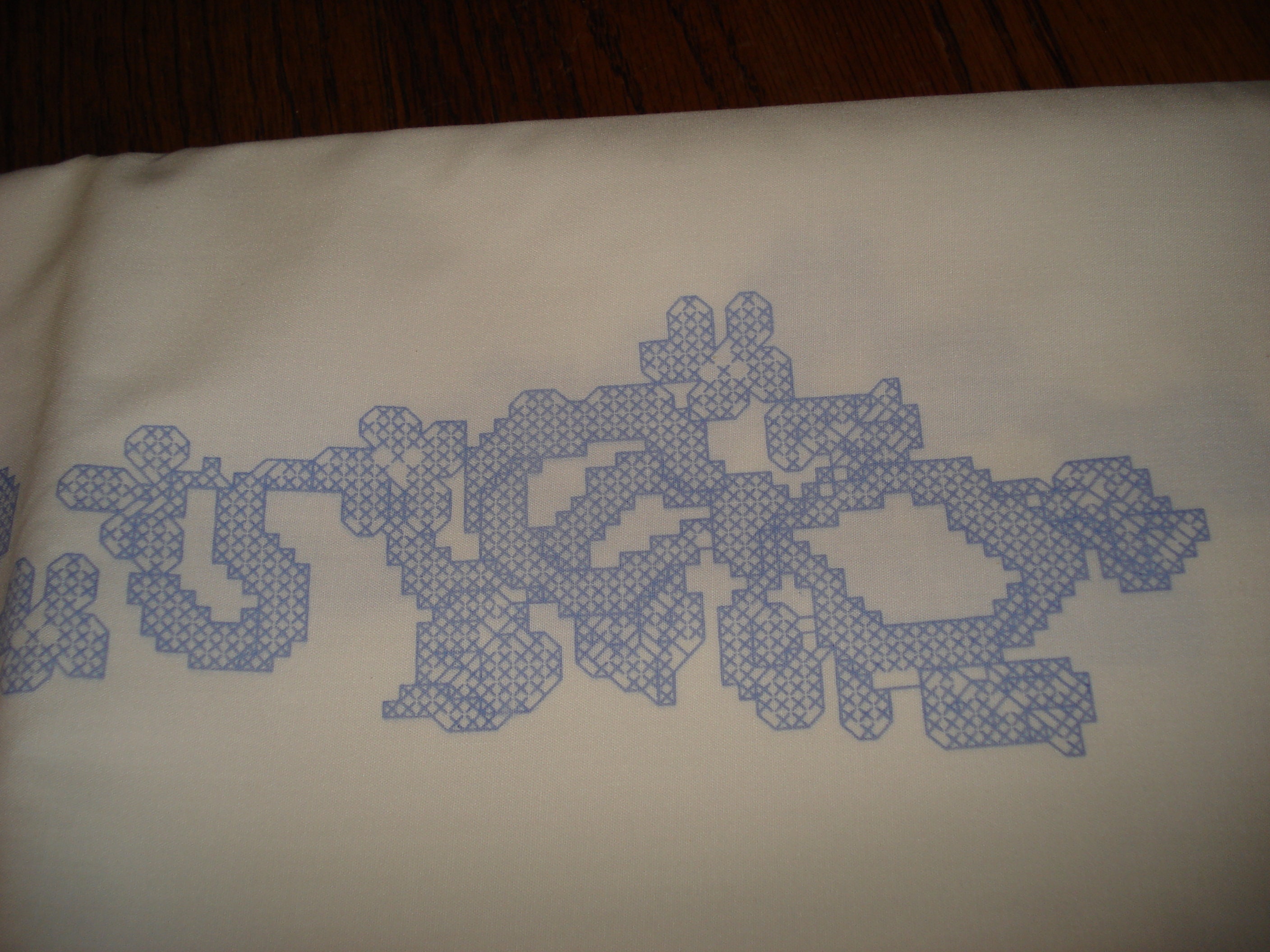 Herrschners Cross Stitch Stamped Pillowcases and Dresser Scarf "april ...