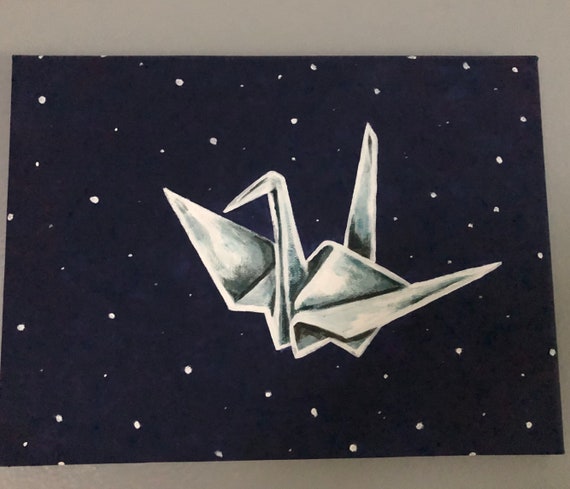 Night Flight Origami Swan Painting