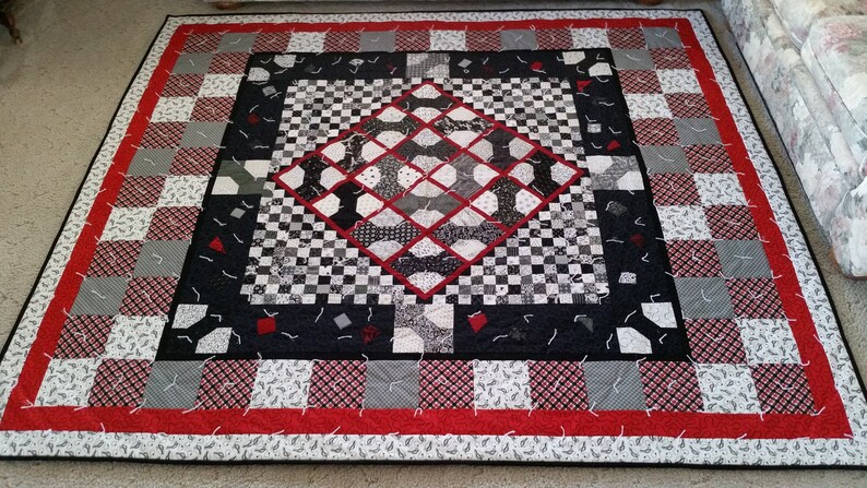 Free Shipping King Size Scrap Quilt Red Black White Irons Etsy