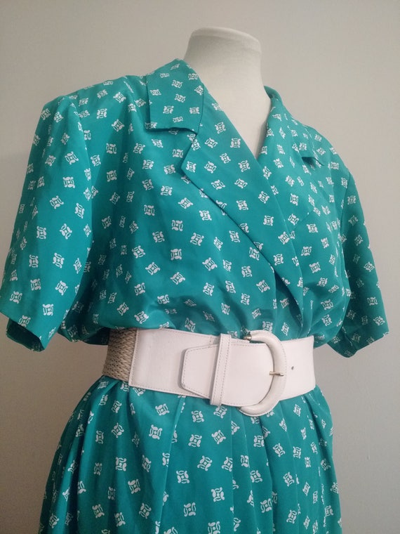 Vintage Turquoise and White Dress, One Piece with… - image 3