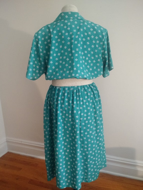 Vintage Turquoise and White Dress, One Piece with… - image 4