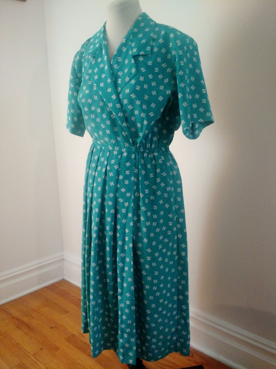 Vintage Turquoise and White Dress, One Piece with… - image 5