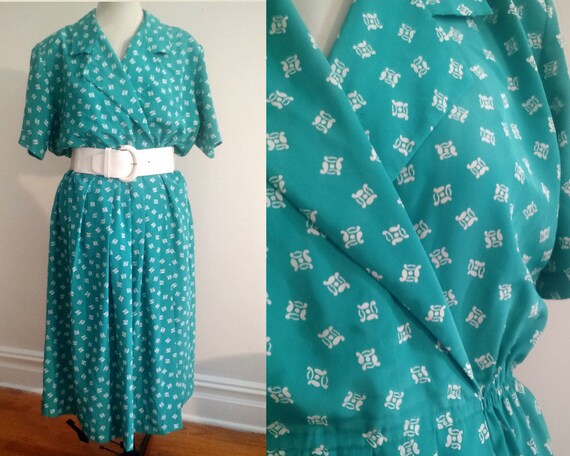 Vintage Turquoise and White Dress, One Piece with… - image 1