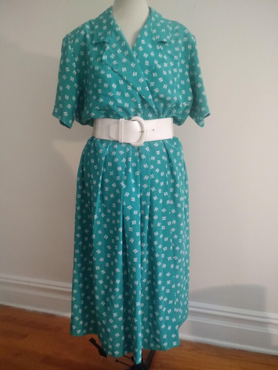 Vintage Turquoise and White Dress, One Piece with… - image 2