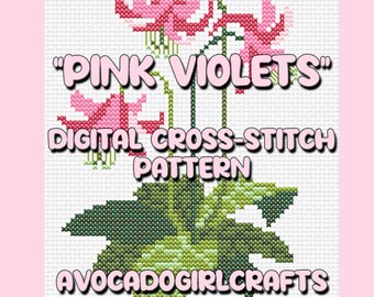 PDF Cross Stitch Pattern - Pink Violets