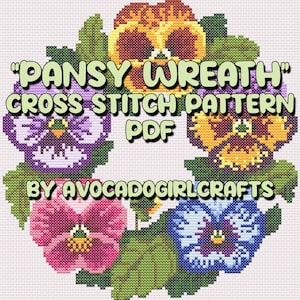 PDF Cross Stitch Pattern - Pansy Wreath