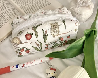 Strawberry Mouse Coquette Pouch with Lace Detailings!