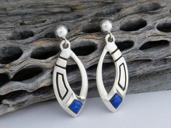 Navajo Lapis and Sterling Silver Post Earrings