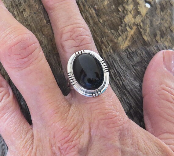 Native American Black Onyx Sterling Silver Ring Traditional Etsy