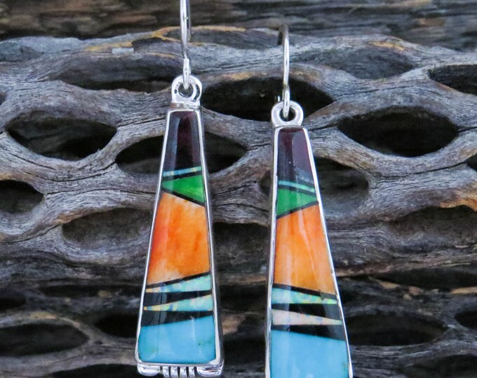 • MULTI-STONE INLAY • navajo dangle earrings main image 0