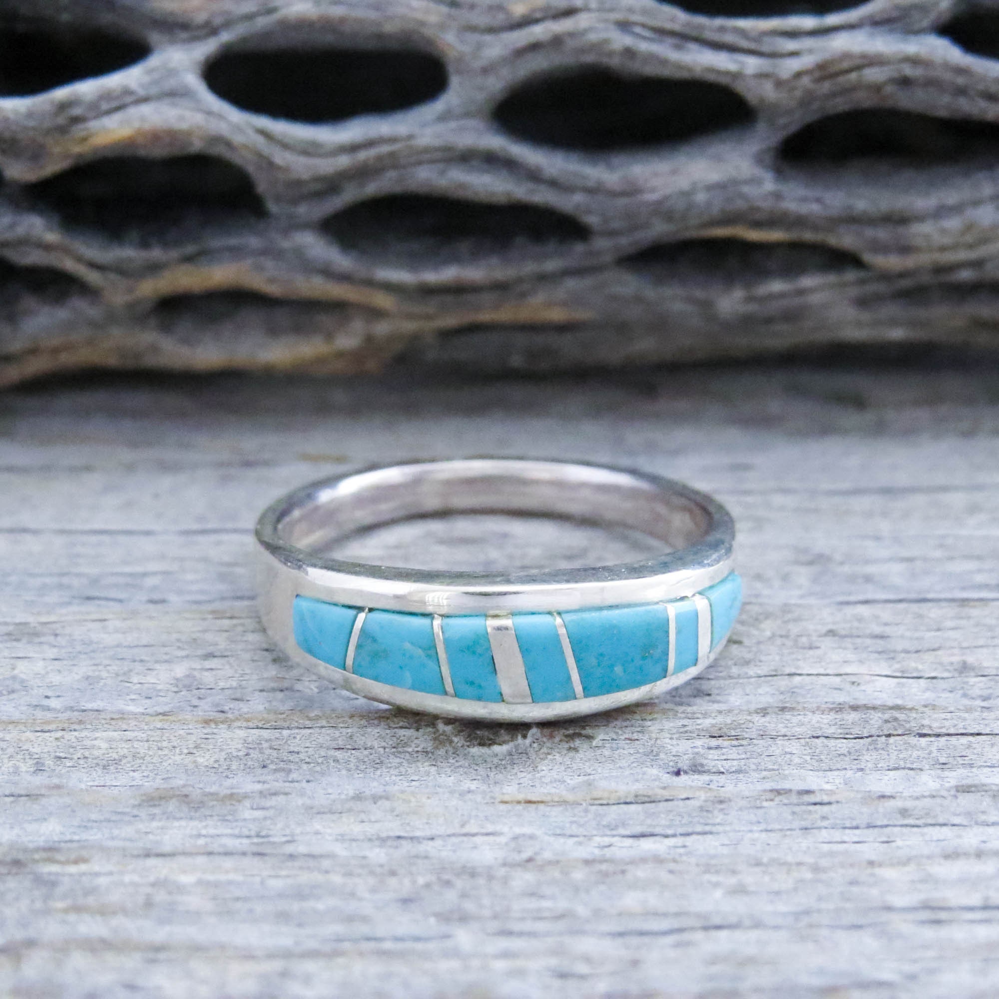 Native American Navajo Turquoise Channel Inlay Sterling Silver